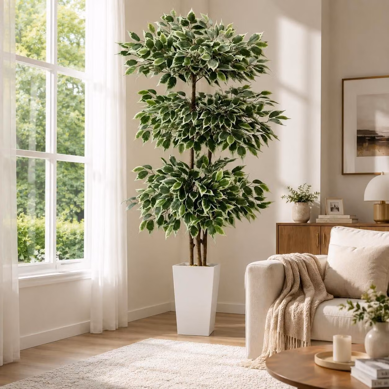 Omgoods - Ficus artificiale, altezza 180 cm, adatto per interni ed esterni