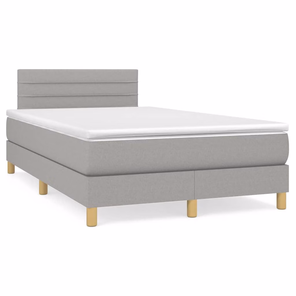 vidaXL Giroletto a Molle con Materasso Ibrido in Tessuto Grigio e Bianco L/P/H: 120 x 200 cm