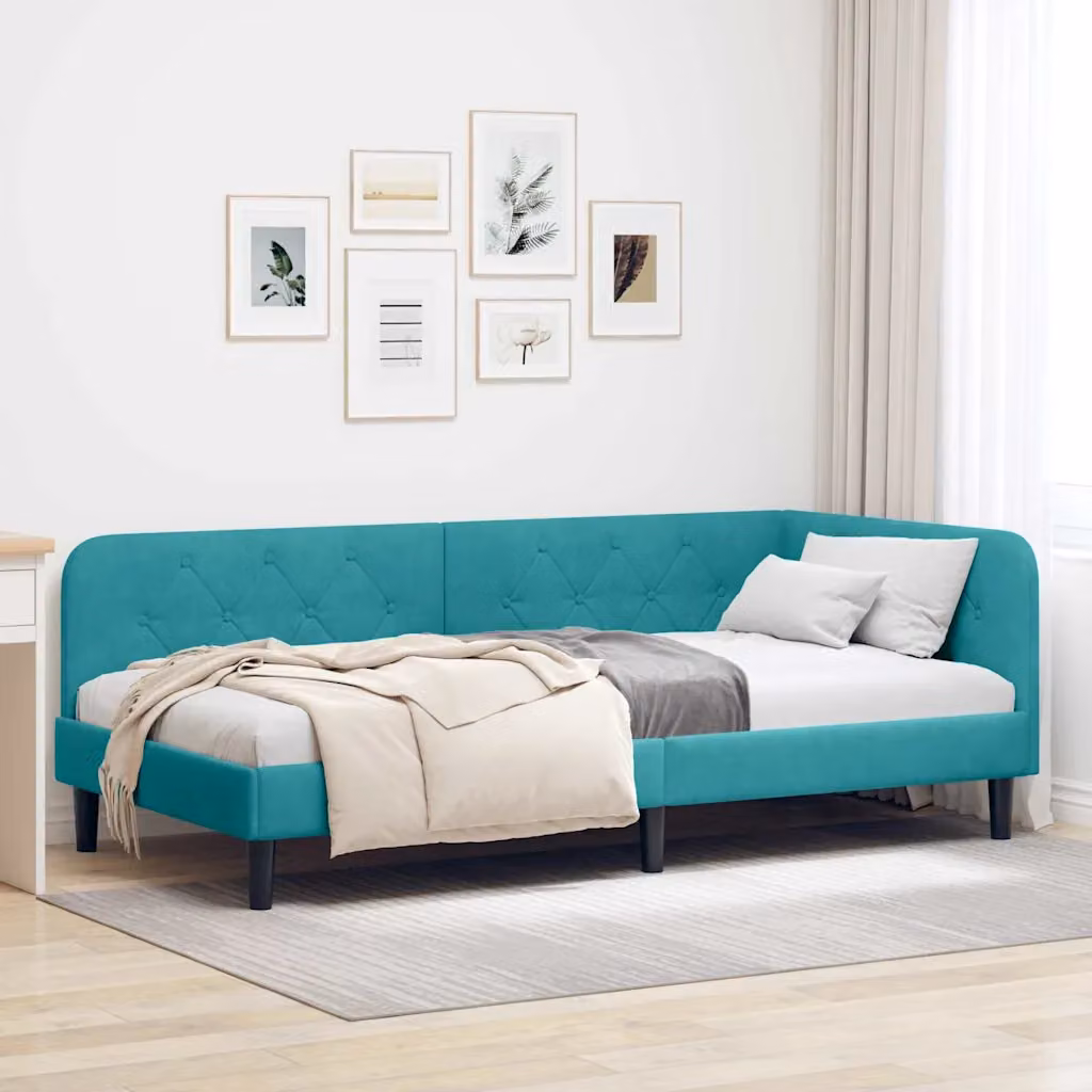 Cornice del letto ad angolo asimmetrica vidaXL in velluto turchese L/P/H: 204 x 140 x 104 cm – 1