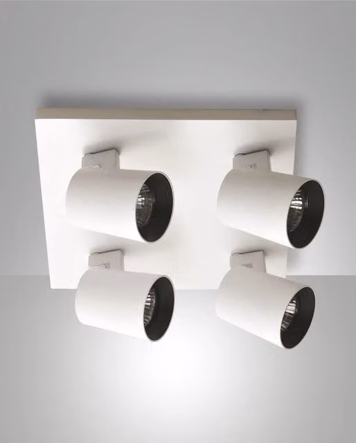 Faretto da soffitto Fabas Modo a 4 luci in alluminio bianco, design moderno e quadrato con attacco GU10