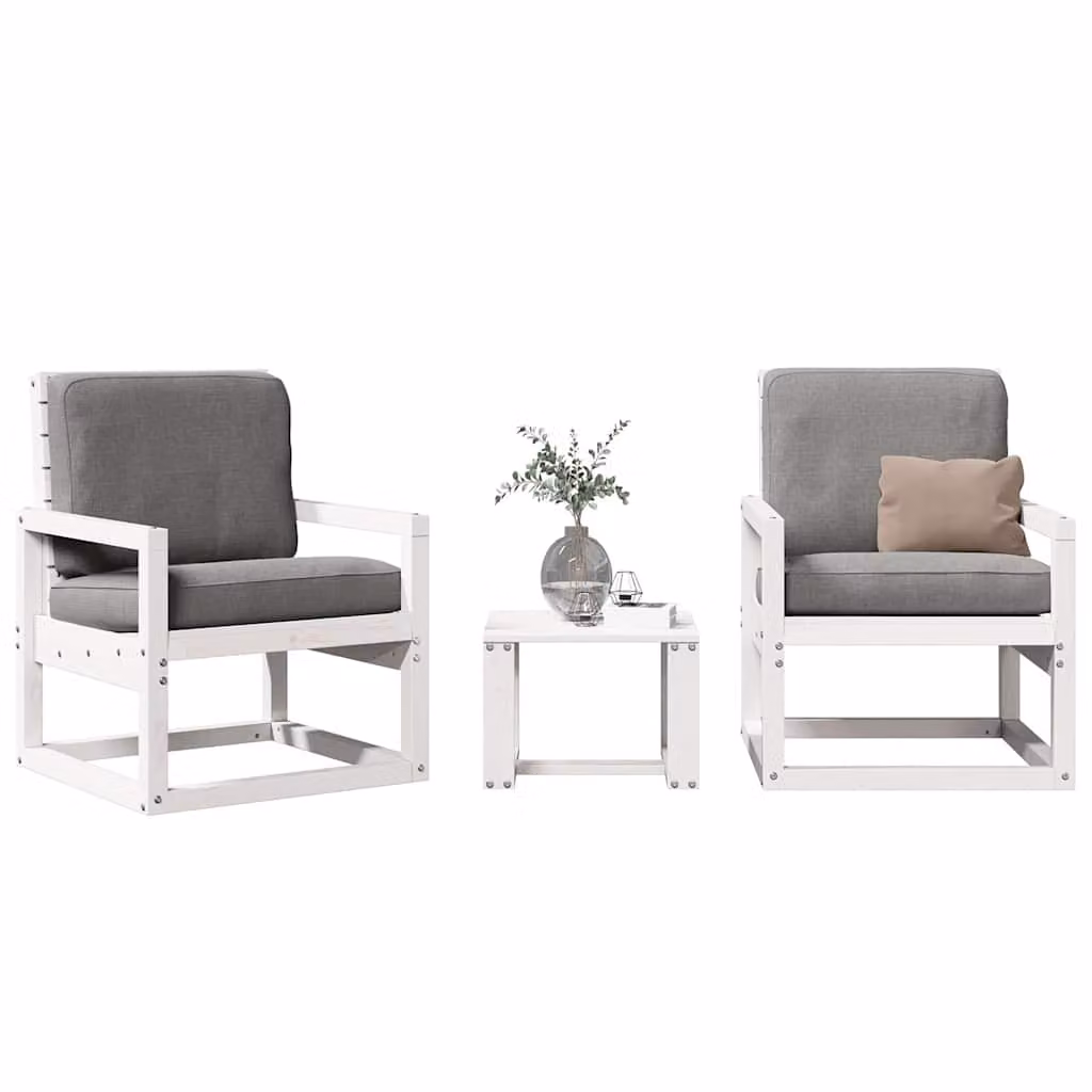 Set Salotto da Giardino vidaXL 3 pz in Legno Massello di Pino Bianco Lacca Rustica