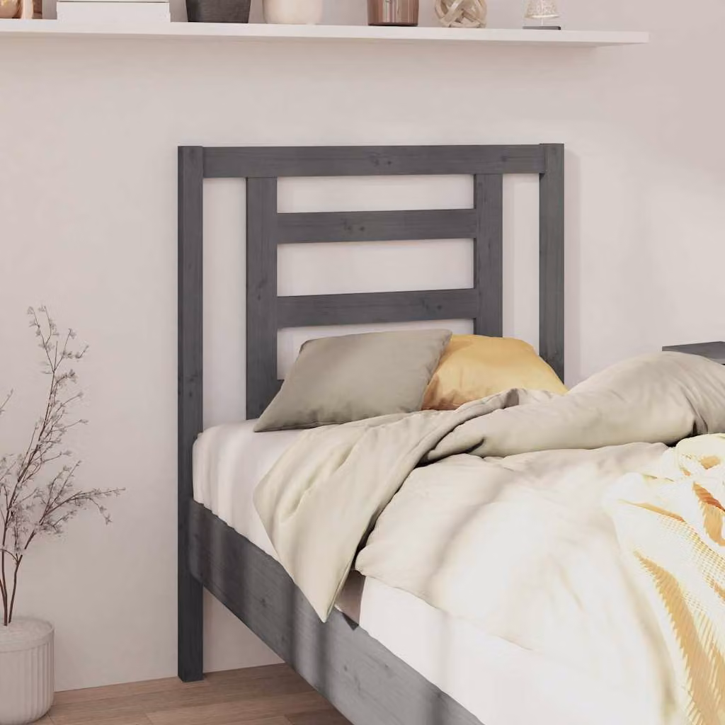 Testiera per letto moderna vidaXL in legno massello di pino, colore grigio, L: 100 cm, H: 81 cm, P: 4 cm