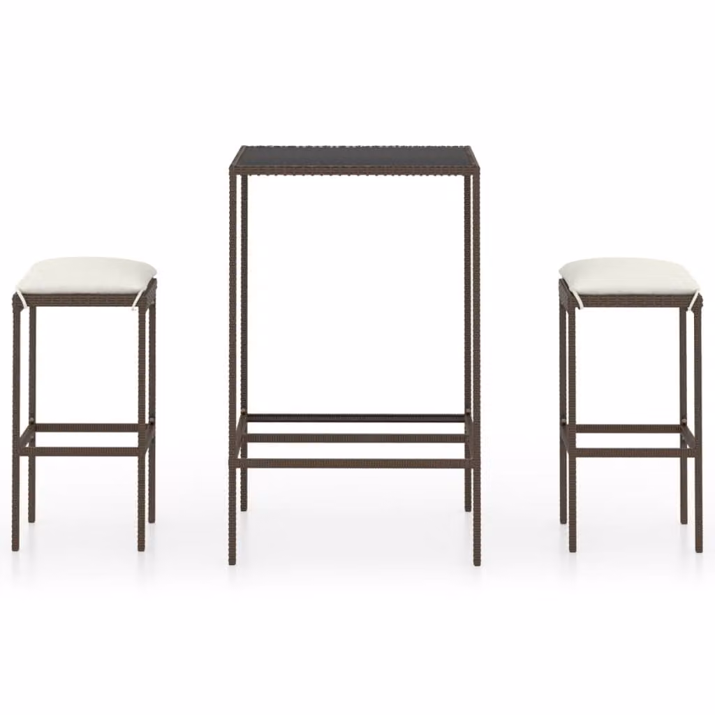 Set Bar da Giardino 3 pz con Cuscini Polyrattan Marrone