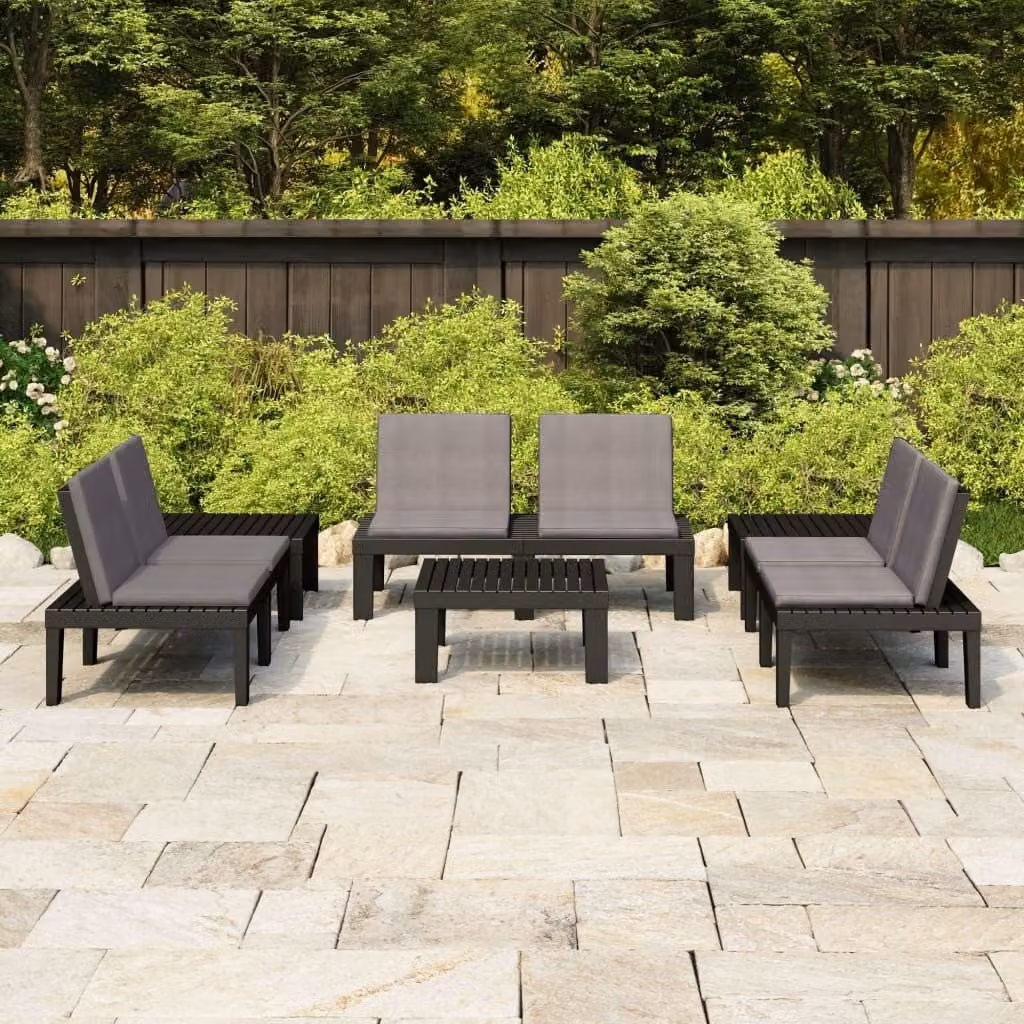 The Living Store Set da giardino da 6 pezzi con cuscini in plastica grigio