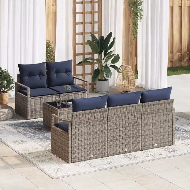 Set di divani 6 pz 5-Numero di posti Grigio e Blu Navy 3346265