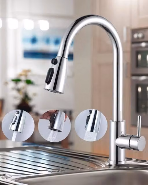 Kraan Uittrekbare 360° Keuken in Acciaio Inossidabile con Cartuccia Ceramica Levalessa, 3 Tipi di Fiamma, Cromo
