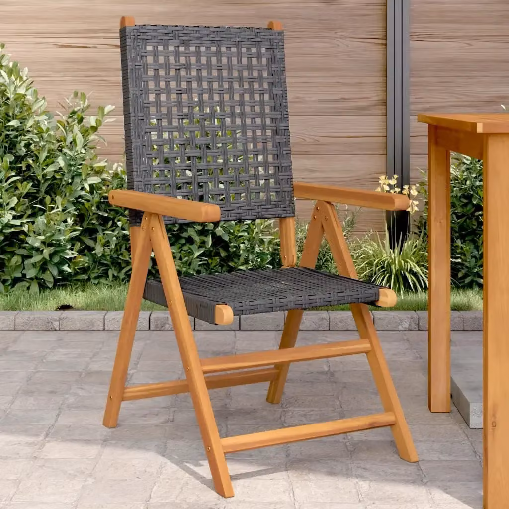 Set di 2 sedie da giardino moderne in legno di acacia oliato e polyrattan nere con braccioli – 2