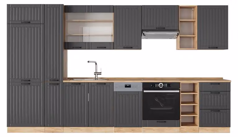 Cucina componibile Vicco Fame-Line Grigio scuro 355 cm , PL Rovere, Model 57013