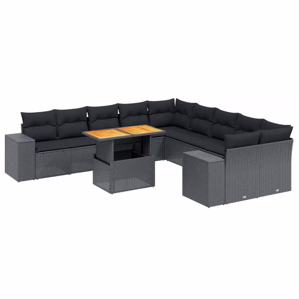 Set Divani da Giardino 11 pz con Cuscini in Polyrattan Nero
