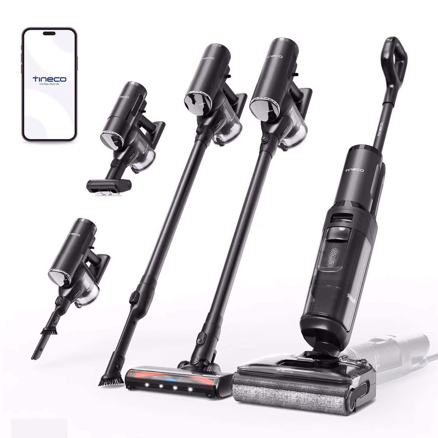 Tineco FLOOR ONE SWITCH S7 Stretch Aspirapolvere e Lavapavimenti 5-in-1, Design Piatto 180°, Asciugatura Rapida 85°C, Anti-Groviglio, Multifunzione