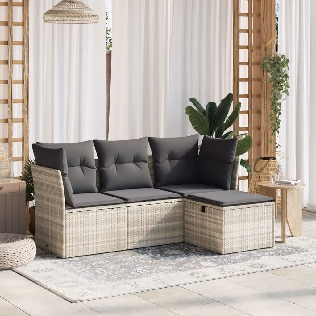 Maison Exclusive - Set Divano da Giardino 4pz con Cuscini Grigio Chiaro Polyrattan