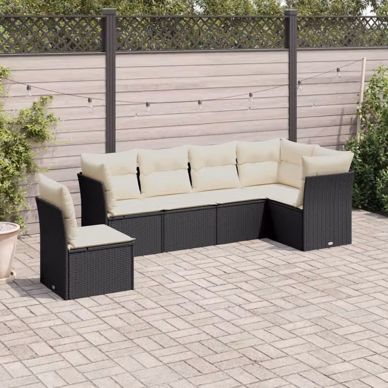 Set Divano da Giardino vidaXL 6 pz in Polyrattan Nero con Cuscini e Rivestimenti Rimovibili