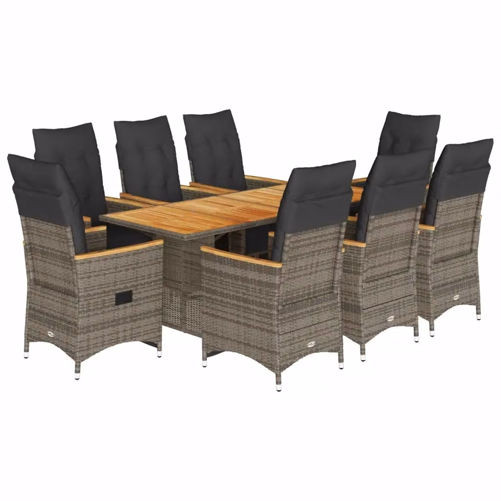 Set Bistrò da Giardino vidaXL 9 pz in Polyrattan e Legno di Acacia Grigio – 2