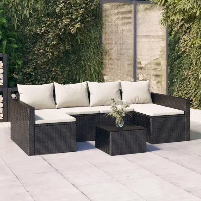Set da Giardino 2 pz con Cuscini Nero in Polyrattan 362343