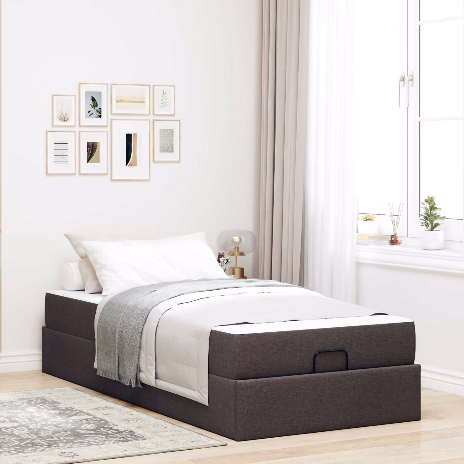 Set letto vidaXL con struttura in tessuto e materasso in schiuma, colore marrone, L/P/H: 200 x 80 x 43,5 cm – 1