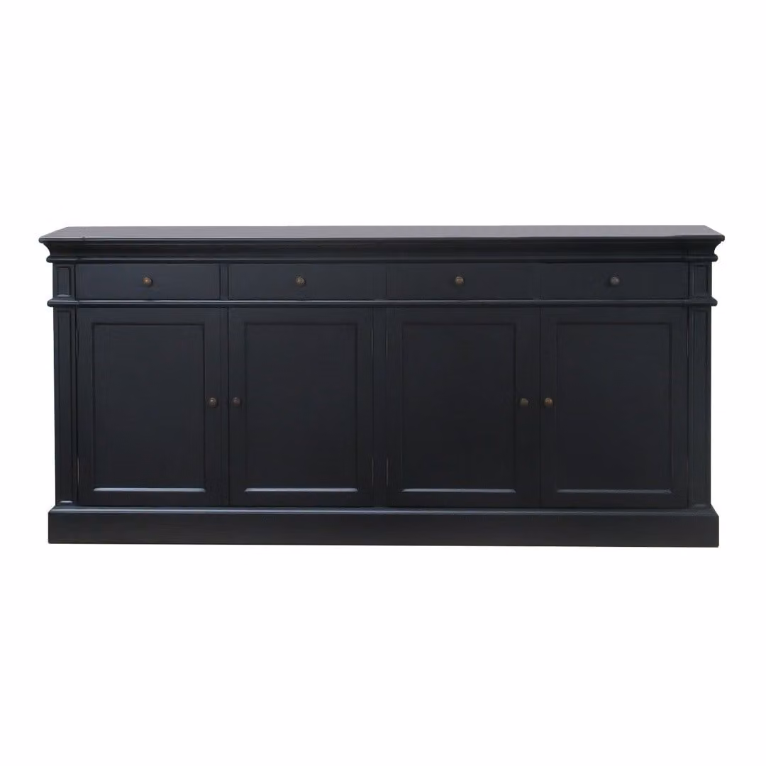 Credenza Amaretta a 4 ante e 4 cassetti larghezza 186 cm, altezza 86 cm nero antico.