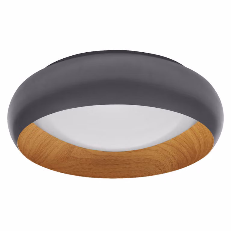 LEDVANCE ORBIS Livia Plafoniera LED con anello in metallo, decoro grigio/legno, 16W, 750lm, 3000K, 300mm, 830 friendly warm white, dimmerabile in 3 fasi con un clic, IP20, viti/spine incluse