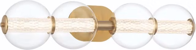 Applique da bagno ATOMO Quintiesse con 4 sfere in vetro trasparente e finitura oro, tecnologia LED dimmabile 18,5W