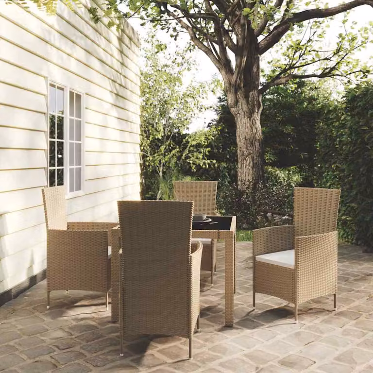 Set da pranzo da giardino vidaXL in polyrattan beige con 5 pezzi e cuscini