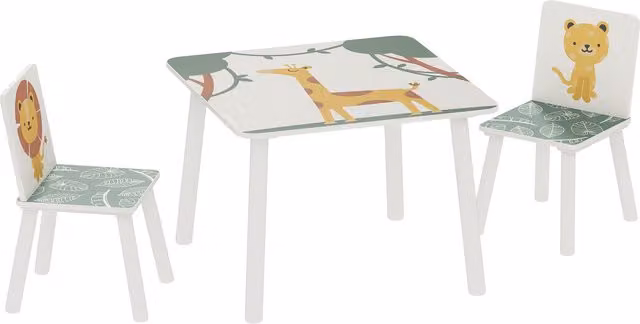 Set Arredo Cameretta AIYAPLAY con Tavolo e 2 Sedie per Bambini da 3 a 8 Anni con Fantasia Animali, Verde