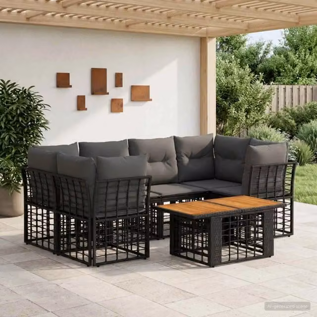 Set Divano da Giardino 7 pz Nero e Grigio scuro polyrattan 3437835