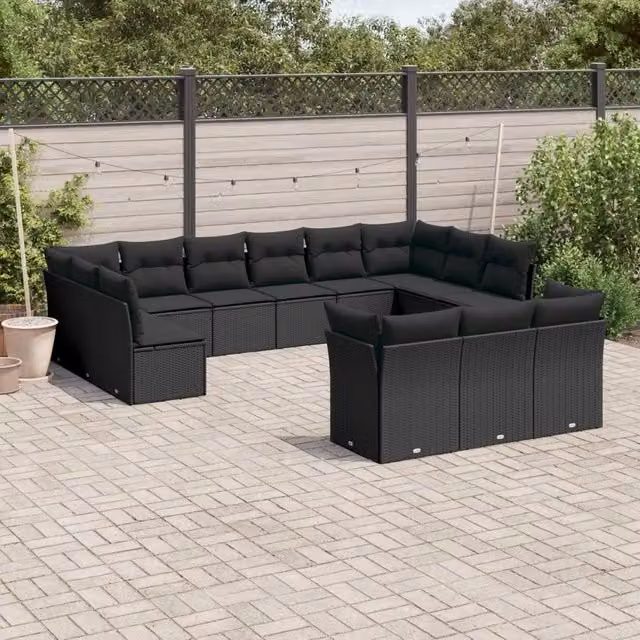 Set di Divani da Giardino VIDAXL in Polyrattan Nero con 13 Pezzi e Cuscini – 1