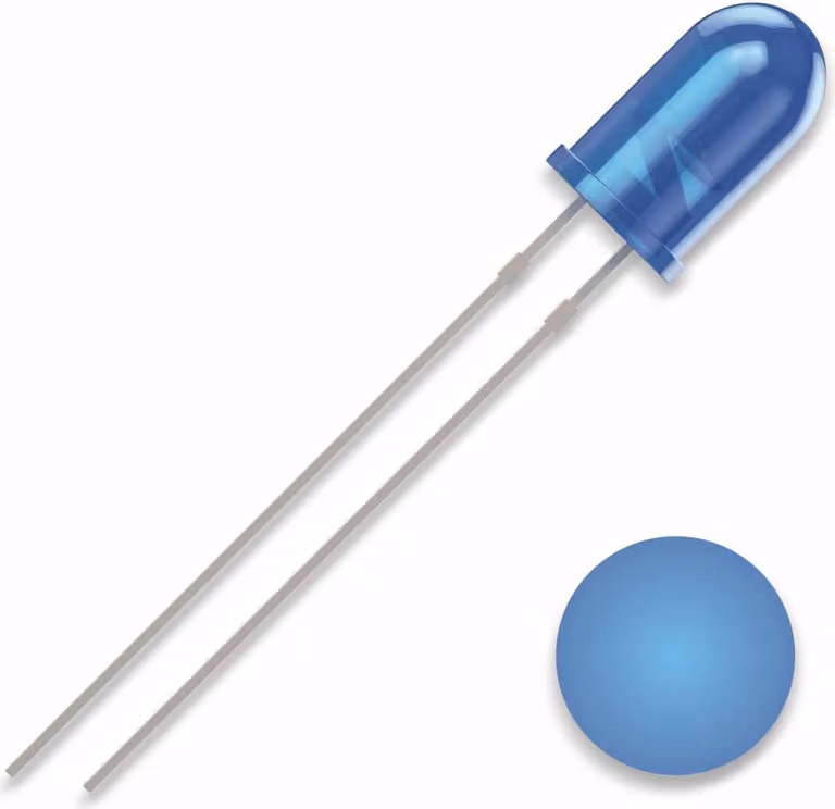 QUADRIOS LED, 5 mm, colore luce: blu, colore alloggiamento: blu diffuso, 1300 mcd, 460 nm, 2,54 mm