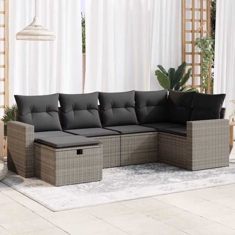 Maison Exclusive - Set da giardino 6 pezzi con cuscini Grigio Poly Rattan