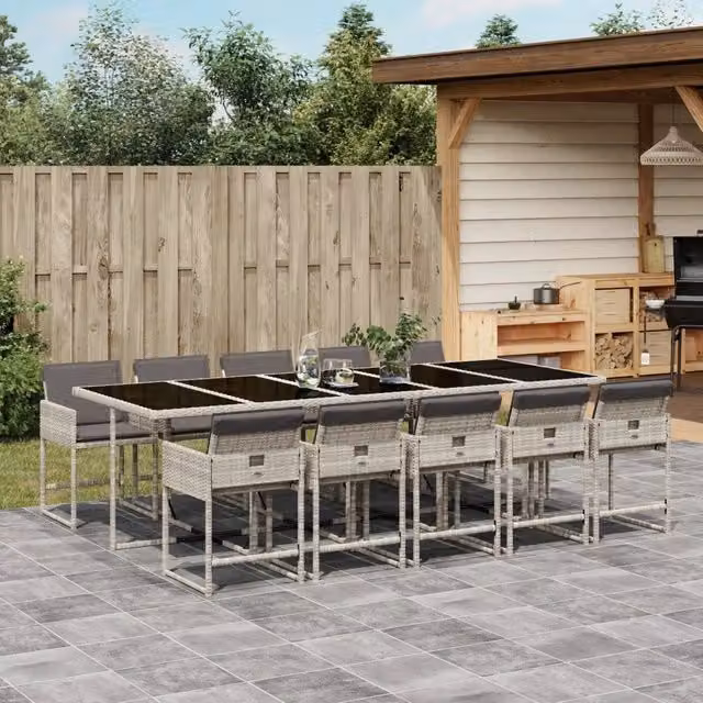 Set Pranzo Giardino 11pz con Cuscini Grigio Chiaro Polyrattan 3278062