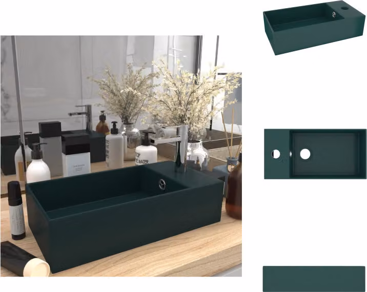 vidaXL Lavabo da bagno con troppopieno in Vetroceramica verde scuro - Lavabo da bagno