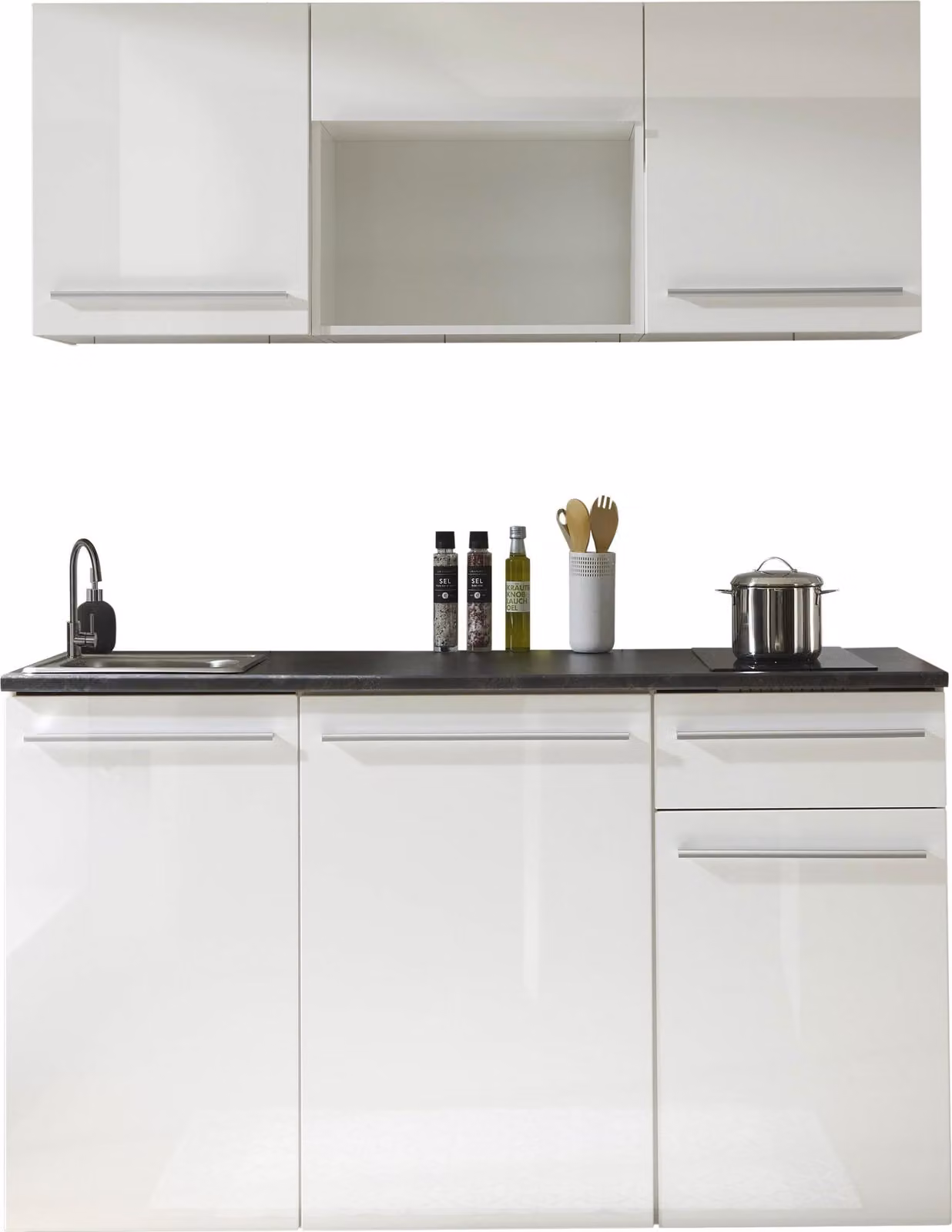 Cucina singola JAZZ Mobile da cucina bianco / bianco lucido circa 160 x 212 x 60 cm