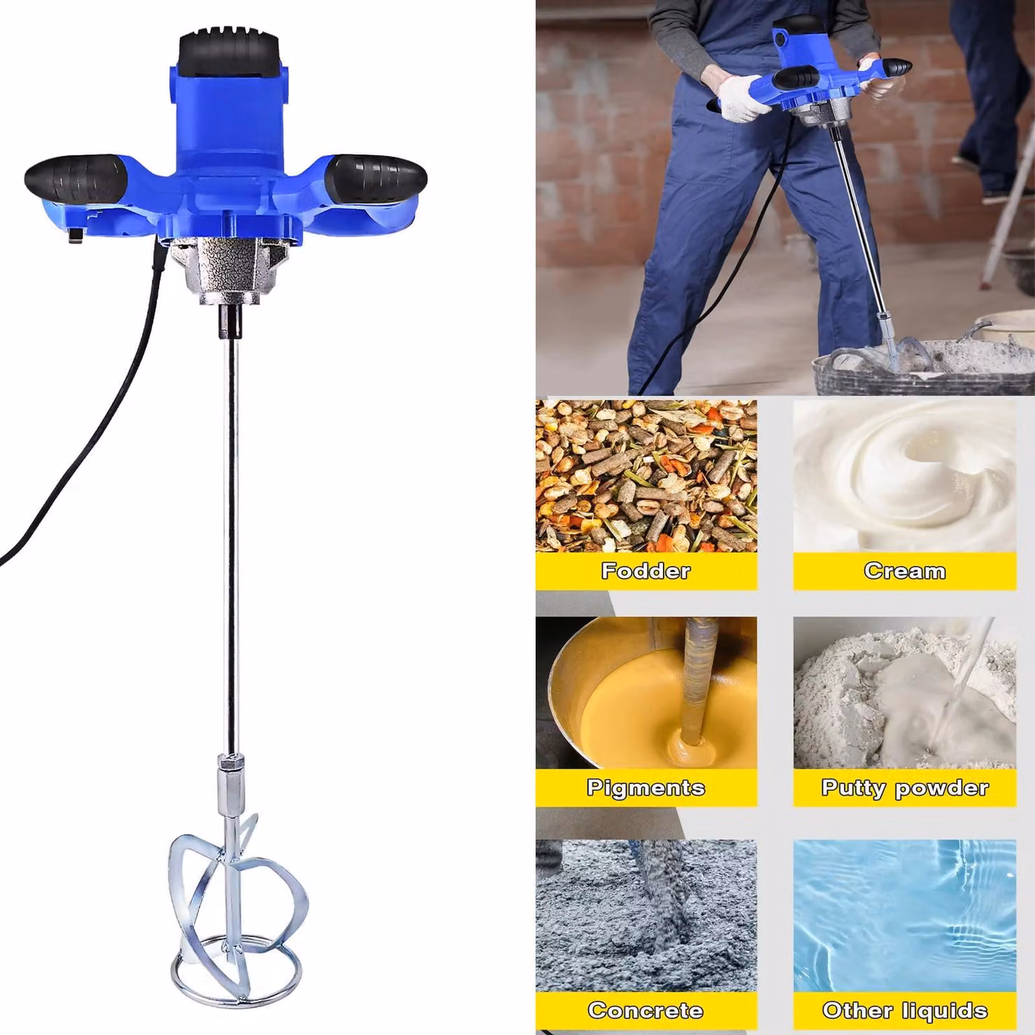 Miscelatore elettrico - Miscelatore per malta e vernici - 2600 W - Velocità 0–1700 giri/min - 6 velocità - Attacco M14 - Pali Ø 12 cm - Spina UK