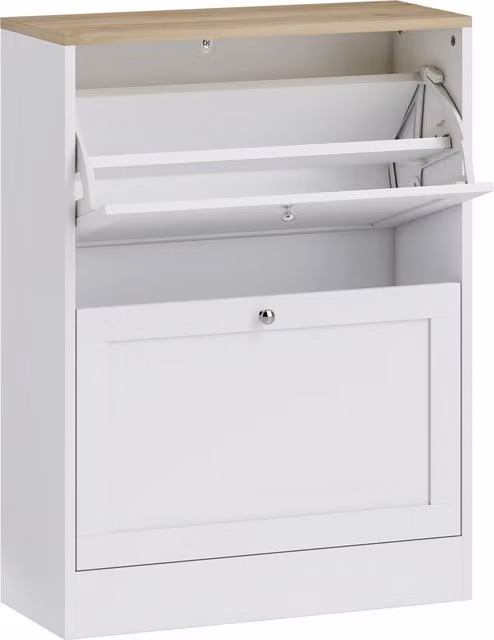Scarpiera Slim HOMCOM in Legno Bianco con 2 Ante a Ribalta e Ripiani Interni, L: 60 cm, P: 23,5 cm, H: 80 cm