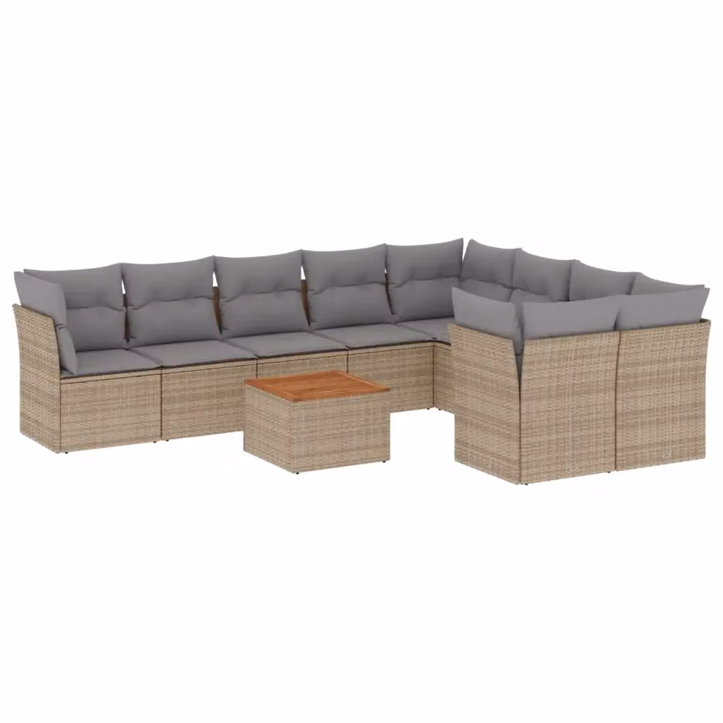Set Divano da Giardino a L vidaXL in Polyrattan con Cuscini Beige e Grigio e Tavolino da Caffè – 2