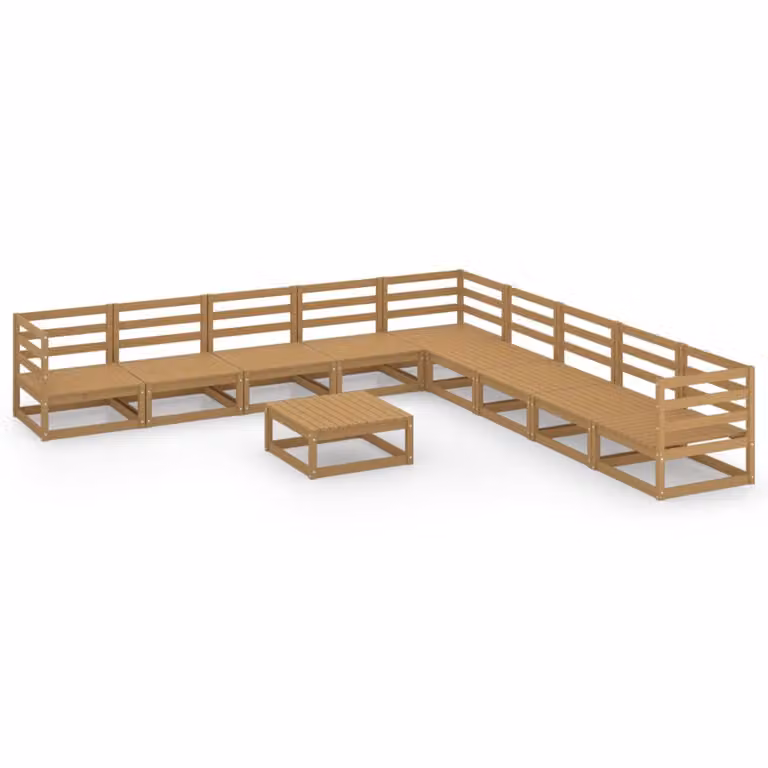 vidaXL Set da salotto da giardino da 10 pezzi in legno di pino massiccio marrone miele