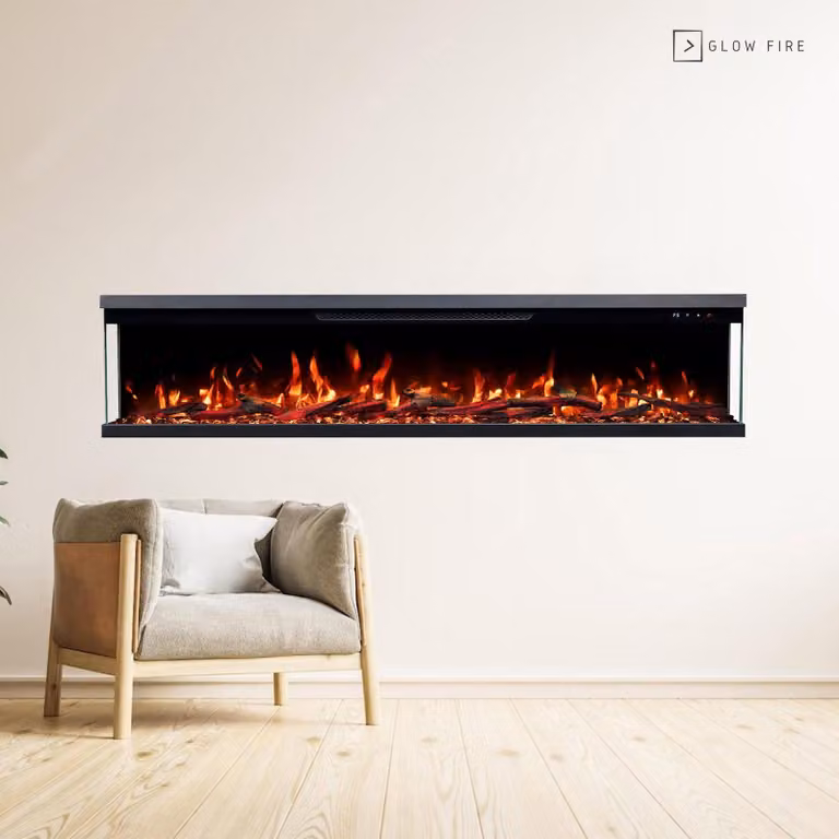 Camino elettrico a parete, effetto fiamma 3D LED, 1800W, colore nero