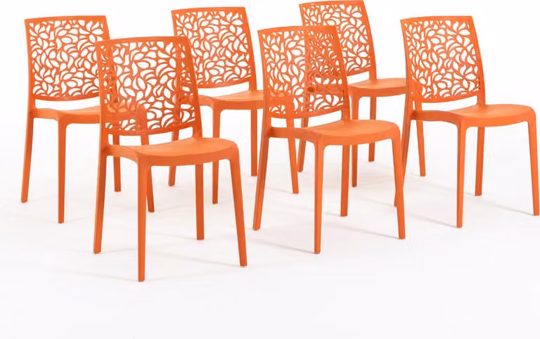 set di 6 sedie impilabili in polipropilene con fibra di vetro per uso esterno e giardino, bar e ristorante, cucina design moderno - ANNA - Papaya