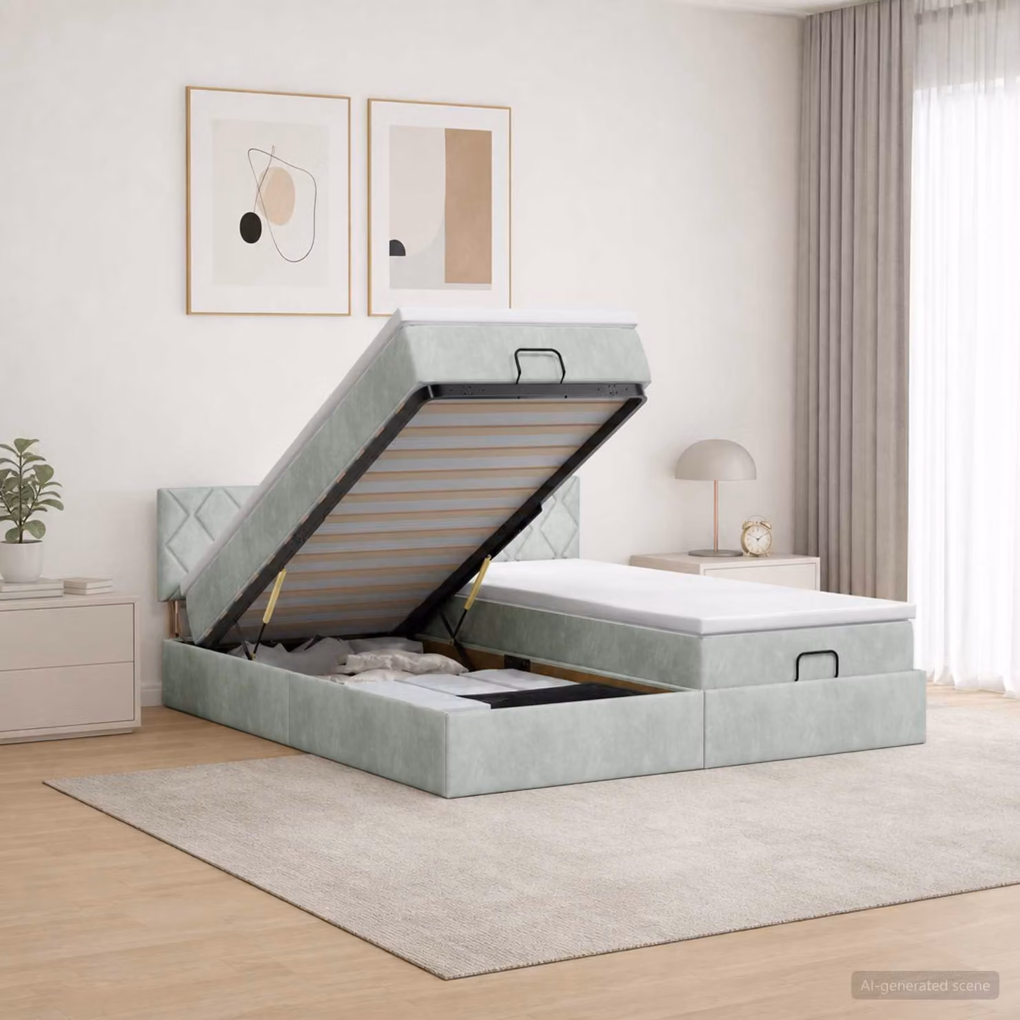 Letto ottomano con materasso 2 pz vidaXL in velluto grigio e bianco L/P/H: 180 x 200 x 88 cm