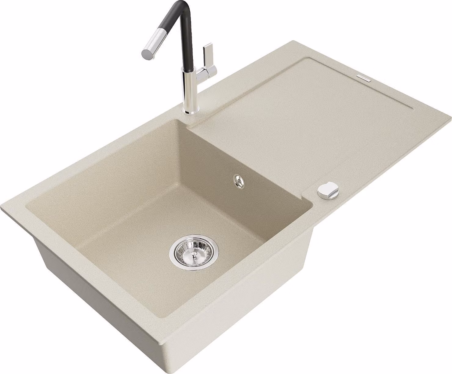 Mexen Leo lavello da cucina in granito 1-vasca con sgocciolatoio e miscelatore Flora, beige - 6501-69-670401-07
