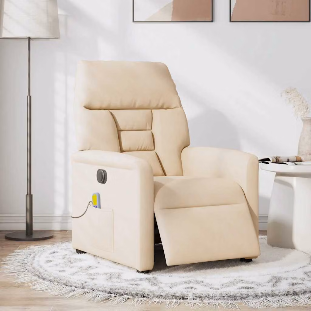 vidaXL Poltrona Reclinabile Elettrica con Massaggio in Microfibra Beige