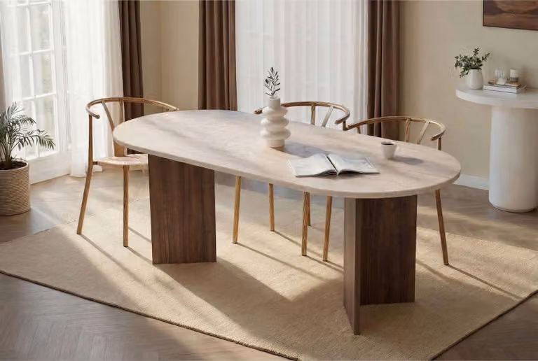 Skye Decor, tavolo da pranzo di alta qualità, 200 cm, travertino e legno di noce Venezia, 100% melaminico