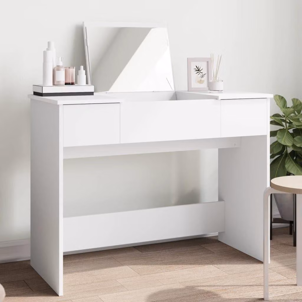 Comò bianco moderno con specchio e spazio contenitivo