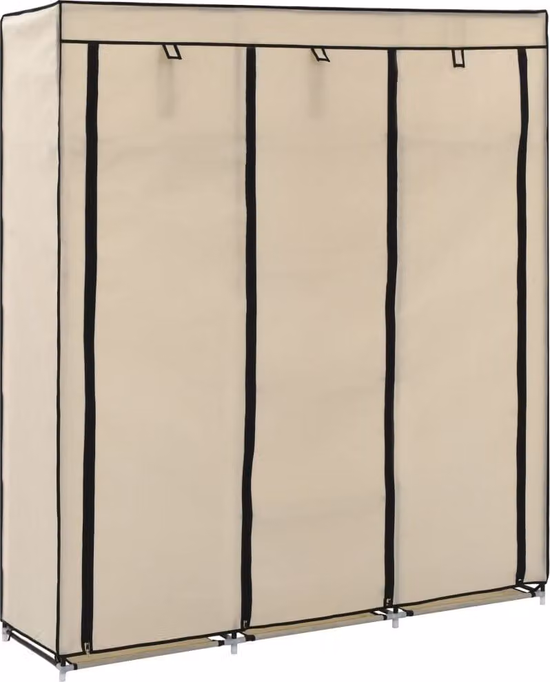 Armadio Living Store con scomparti e aste, colore crema, dimensioni 150x45x175 cm, realizzato in tessuto