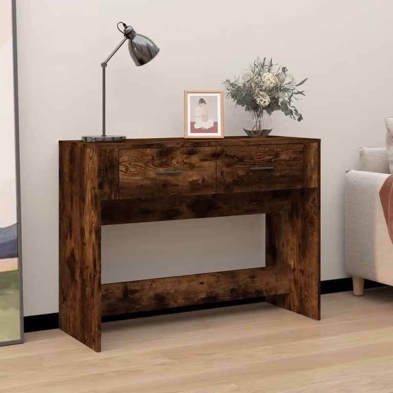 vidaXL Tavolo Consolle Moderno in Legno Rovere Fumo L: 100 cm, P: 39 cm, H: 75 cm
