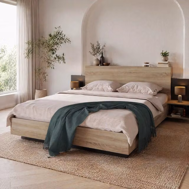 Letto matrimoniale 160x200 cm in legno Sonoma e grigio scuro con 2 comodini