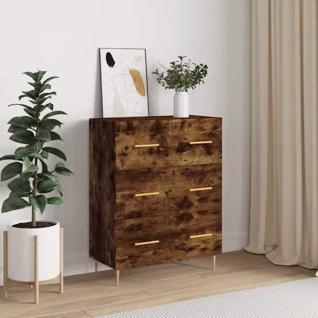 Credenza vidaXL in Rovere e Metallo, Colore Marrone, L/P/H: 69,5 x 34,0 x 90,0 cm – 1