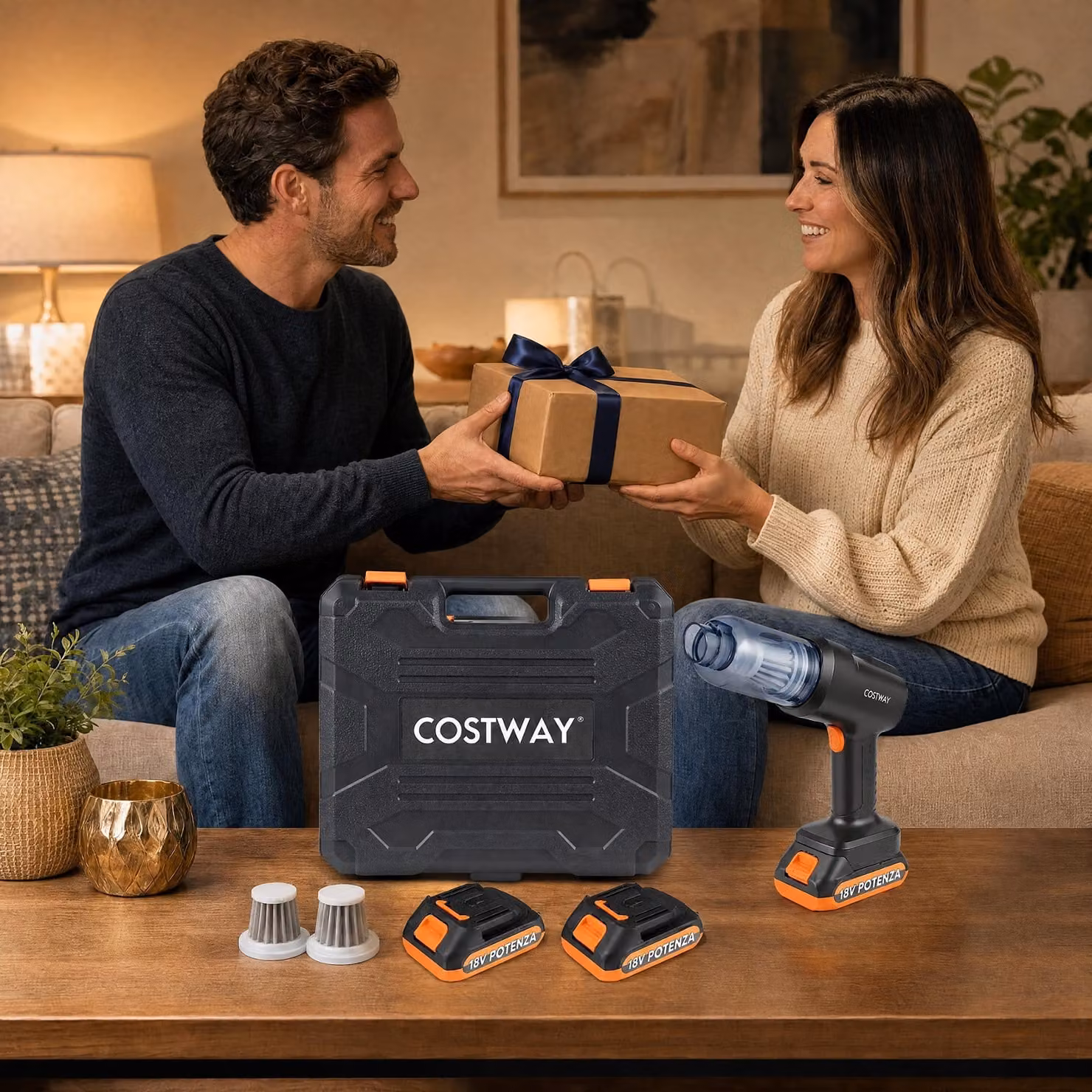 Aspirapolvere portatile e soffiante Costway senza fili con motore brushless, 8 in 1, colore nero, con 2 batterie ricaricabili per auto e casa