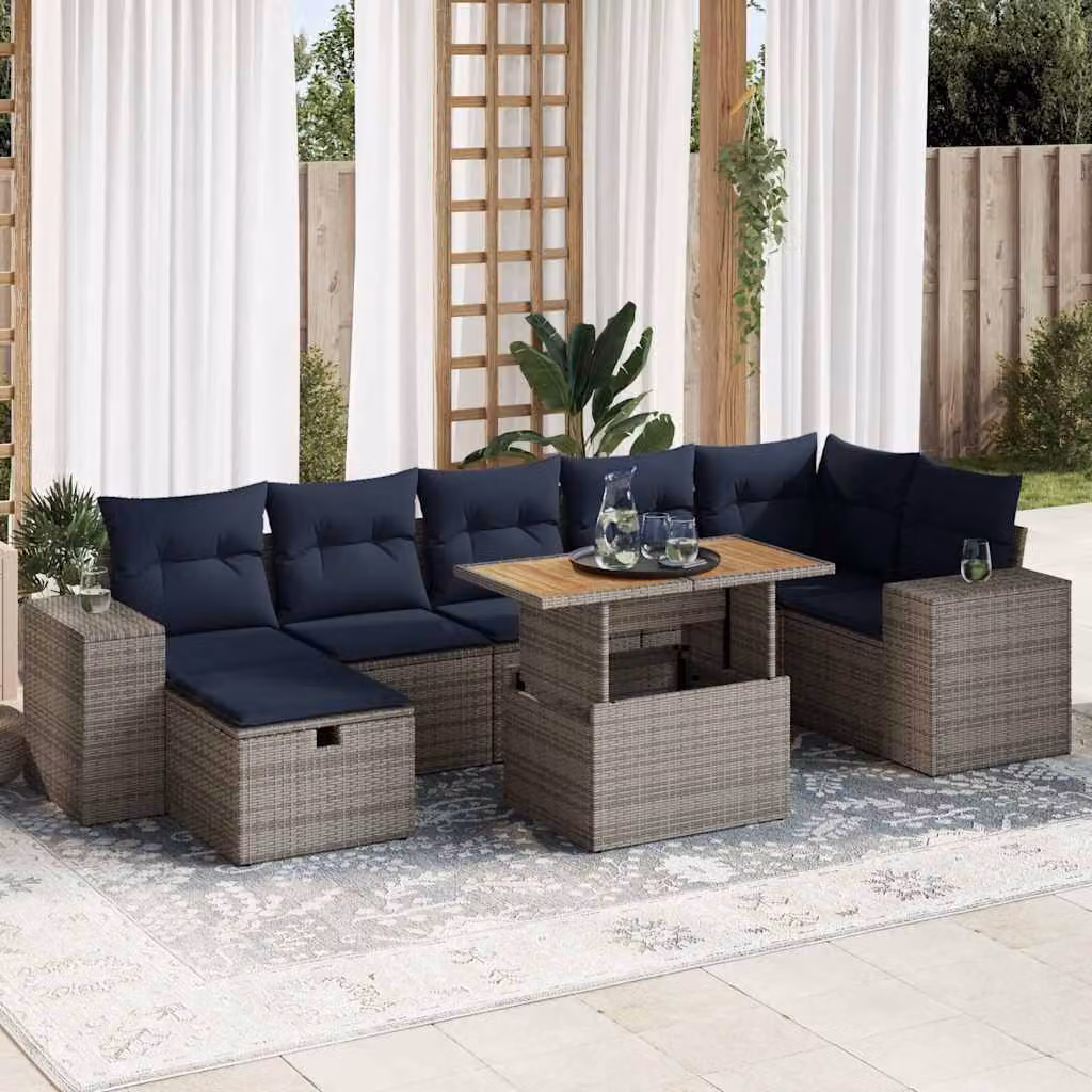Maison Exclusive - Set da giardino 8 pezzi con cuscini Marrone Polyrattan Acacia