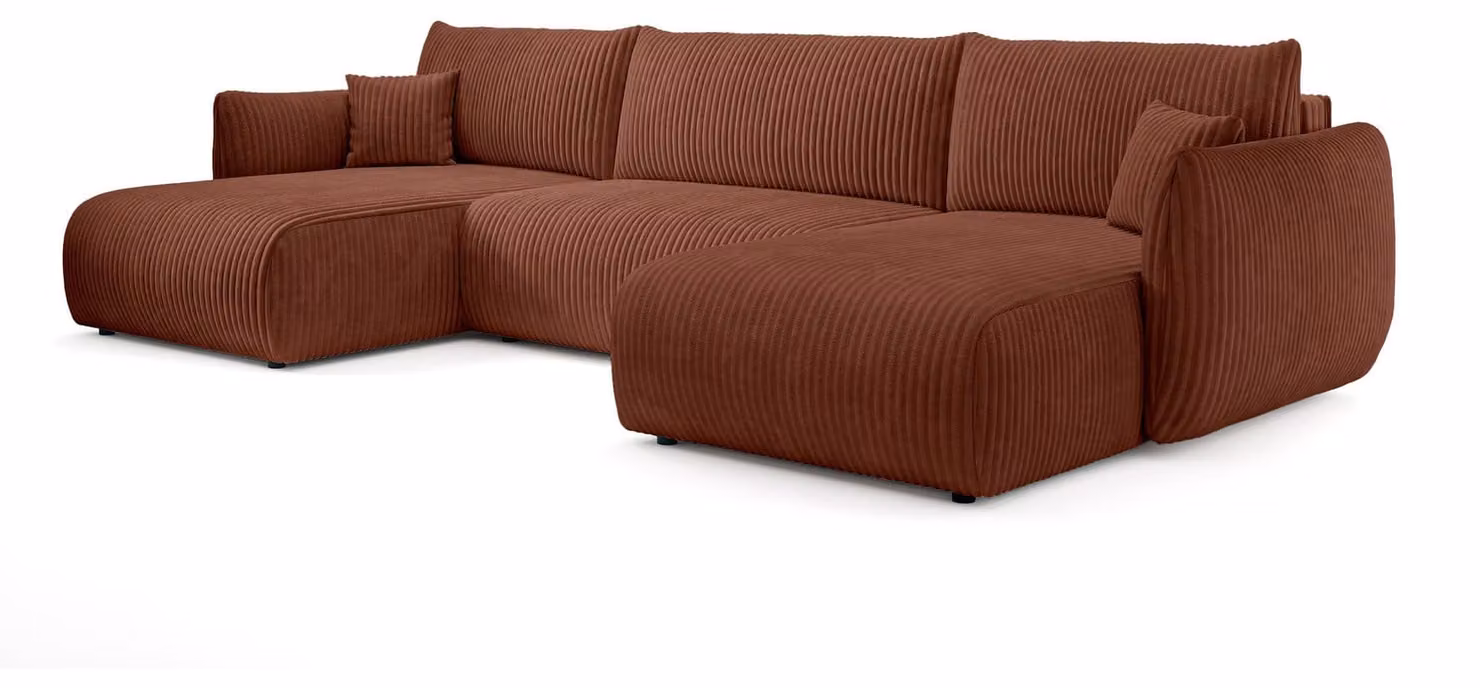 Divano a tre posti con funzione letto, modello "Alloro", finitura "Mattone Toscano"