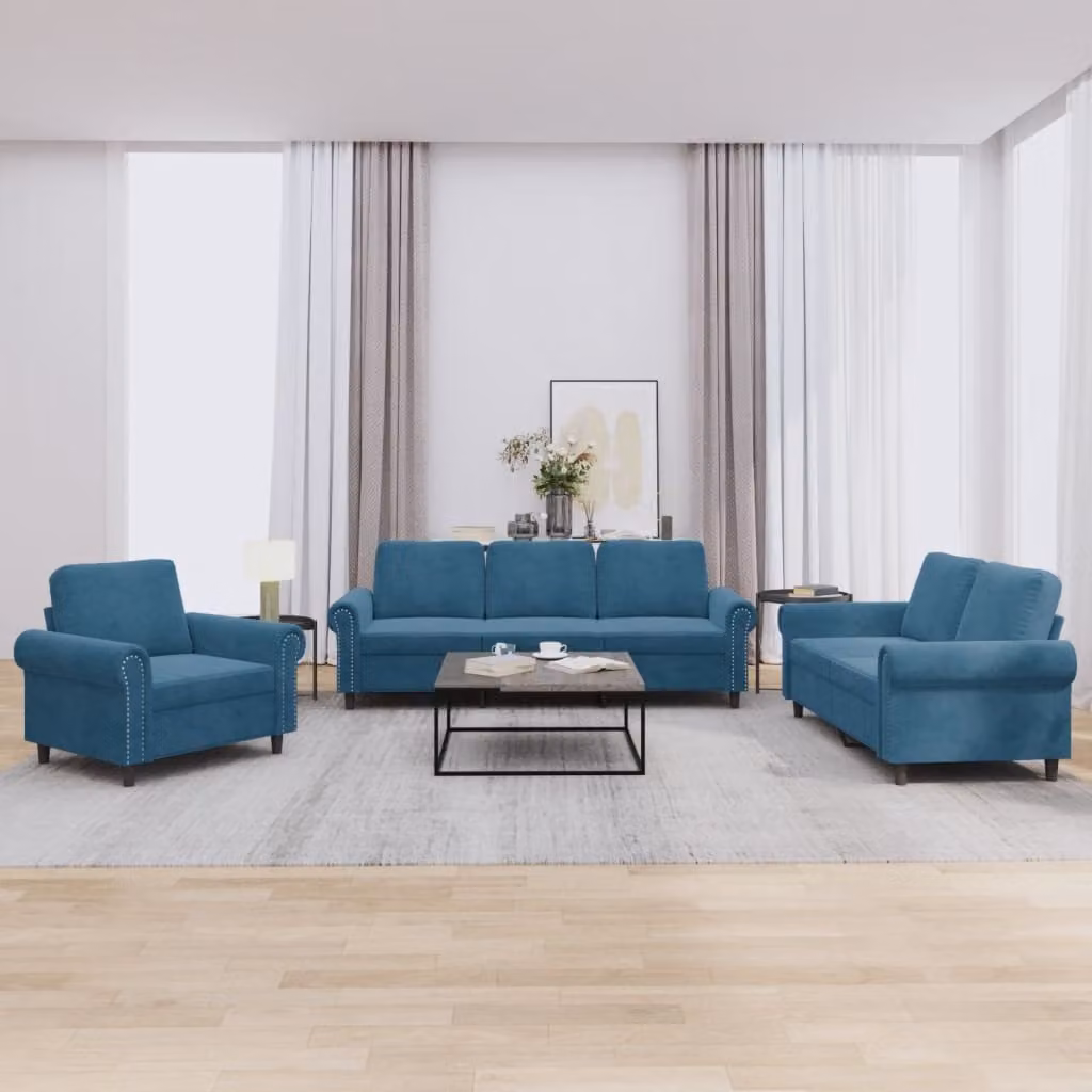 Maison Exclusive - Set divano a 3 pezzi con cuscini in velluto blu